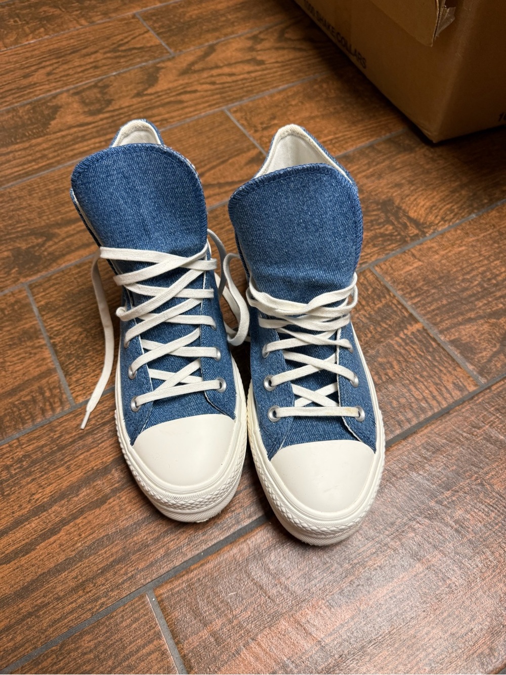 Denim Blue High-Top Canvas Sneakers with White Accents